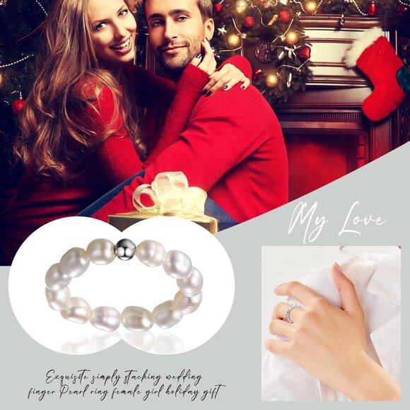 ⚡Fritillary Stacked Freshwater Pearl Elastic Adjustable Ring Size Gift for Women - Picture 4 of 6